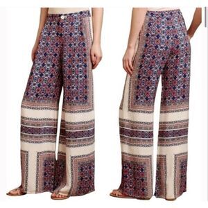 Anthropologie Elevenses Yida Wide Leg Boho Pants Women 4 Geometric Summer Hippie